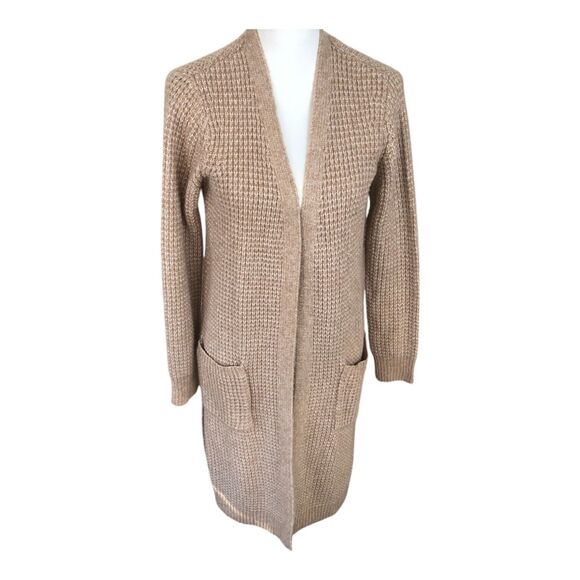 JESSICA SIMPSON Tan Long Line Cozy Long Sleeve Winter Knit Cardigan Sweater Sz S - Picture 1 of 10